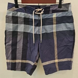 Burberry Blue and Tan Plaid Swim Shorts